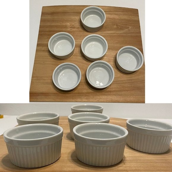 6- Ramekin Dish Baking Souffle Bowl White Ribbed Pier One Dipping Bowl